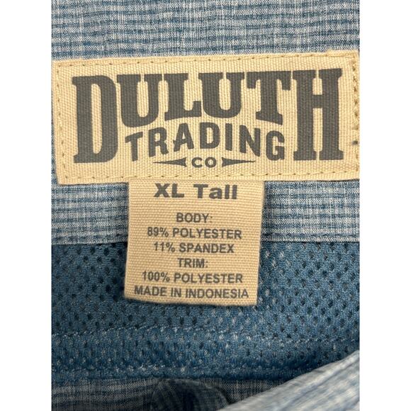 DULUTH TRADING Shirt Mens XLT Tall Stripe Button Up Vented Roll Tab Sleeve Blue - Picture 4 of 16